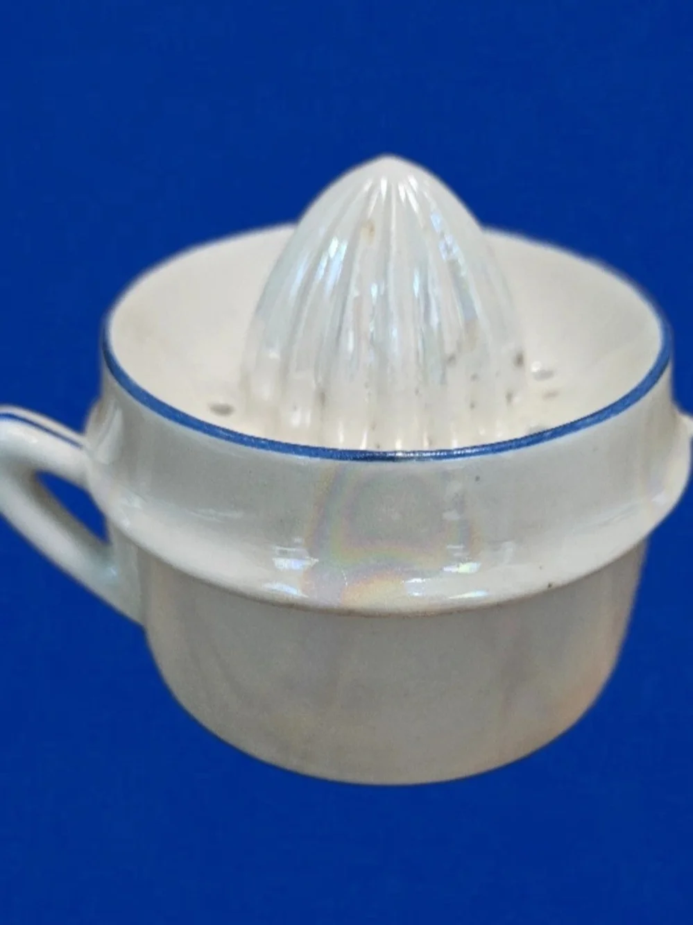 Vintage Český Porcelán Dubí 2-Piece Porcelain Lemon Juicer - Blue Line